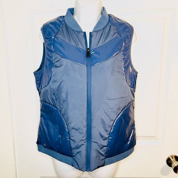 Bernardo Ecoplume Mixed Media Vest Jacket Blue M - Picture 3 of 11